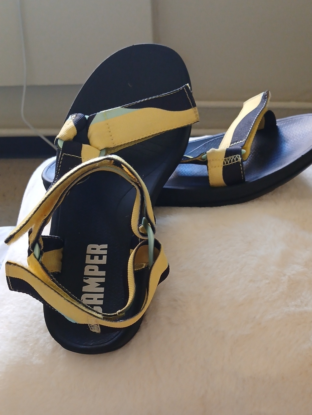 Camper Yellow and Navy Strapped Men's Sandals
